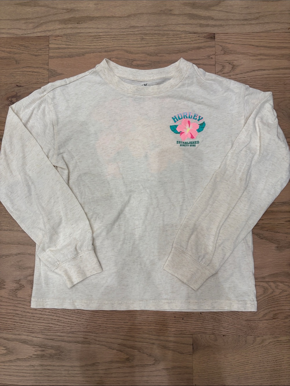 Hurley Cream Long-Sleeve Tee with Pink & Teal Floral Logo